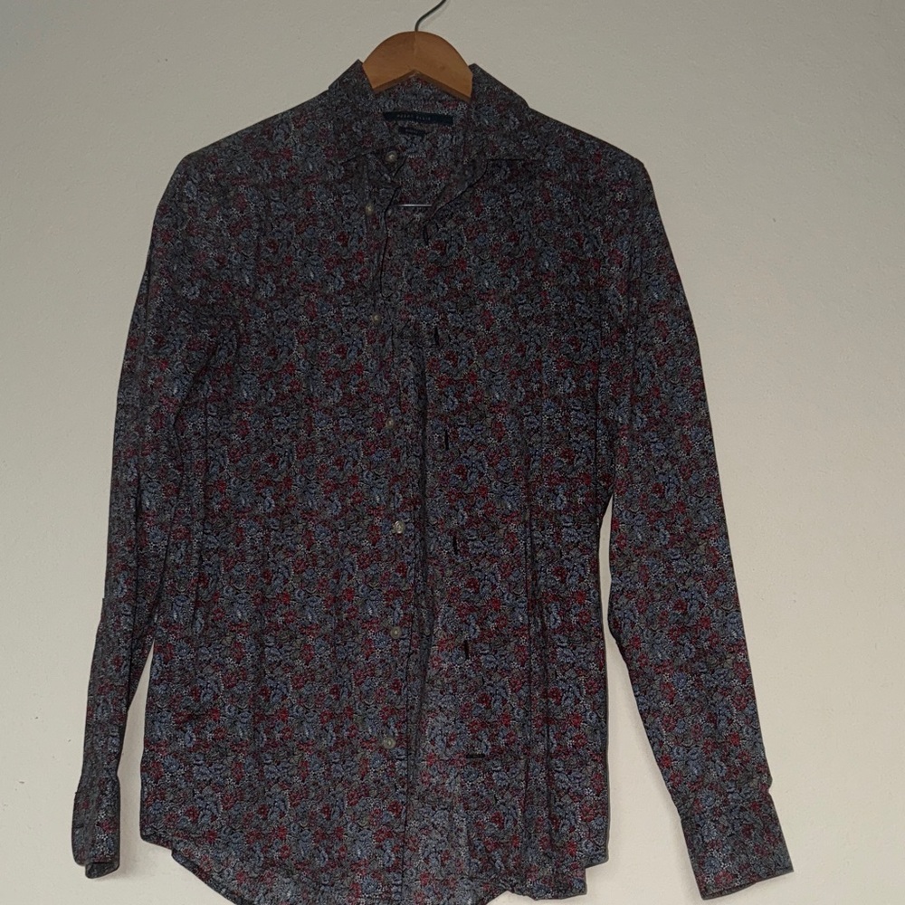 Perry Ellis Men's Red and Blue Floral Button Down Shirt